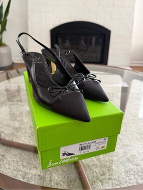 Sam Edelman Black Pointed Slingback Pumps with Bow Accent